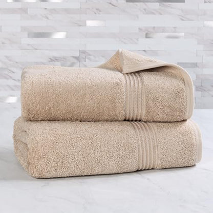 Superior Egyptian Cotton 2-Piece Bath Sheet Towel Set, Oversized Body Towels For Adults And Kids, Large Towel For Bath, Shower, Guest Bathroom, Spa, Gym, Resort, Essentials, Airbnb, Taupe