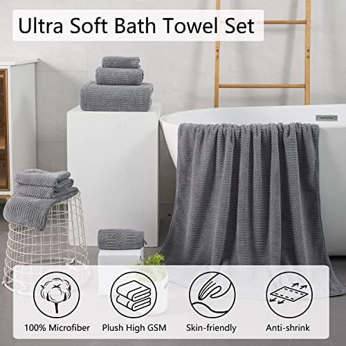 2 Piece Gray Geometric Hand Towel Set 16"x31" Soft Highly Absorbent Quick Dry Bathroom Towels Microfiber Plush Towels Set Woven Towels for Kitchen Hotel Spa Gym