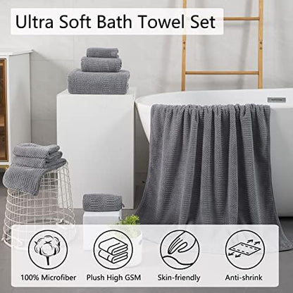 2 Piece Gray Geometric Hand Towel Set 16"x31" Soft Highly Absorbent Quick Dry Bathroom Towels Microfiber Plush Towels Set Woven Towels for Kitchen Hotel Spa Gym