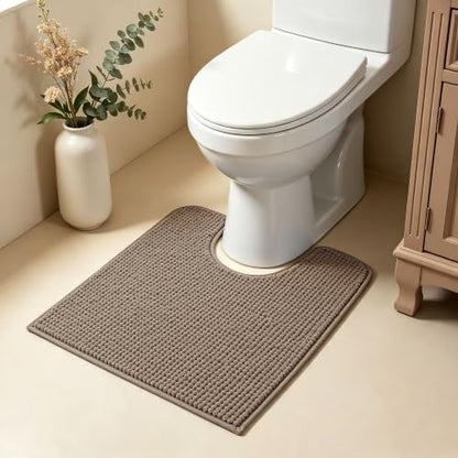 SUBRTEX Bathroom Rugs, U Shaped Chenille Bath Rug 24" x 20" Soft Short Plush Bath Mat Soft Shower Mat Water Absorbent Shower Mat Quick Dry Machine Washable, Taupe