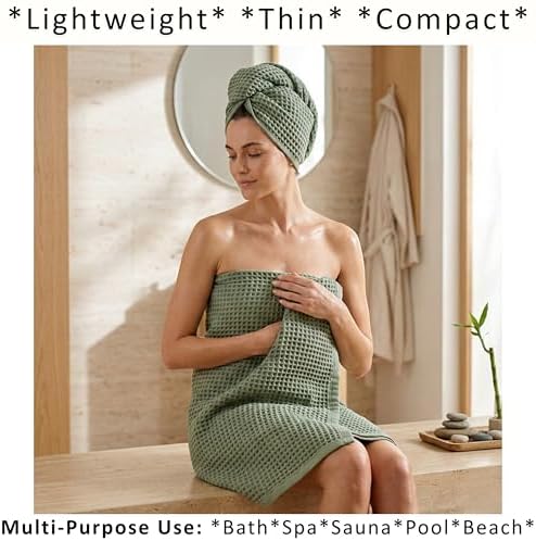 PÜSKÜL Natural 100% Turkish Cotton Waffle Towels Set of 4-Piece, Sage Green
