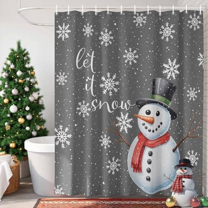 Christmas Snowman Shower Curtain Bathroom Set Xmas Snowflakes Gray Waterproof Shower Curtains with Grommets Hooks Winter Snow Privacy Bath Curtain for Bathtub Decor 72x72in