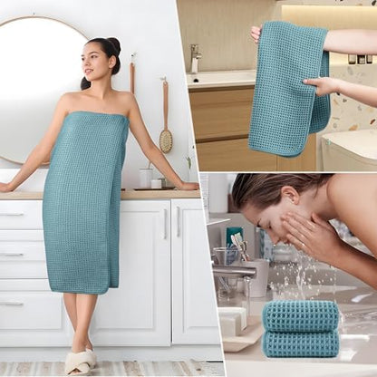 POLYTE 430 GSM Poly Blend Microfiber Quick Dry Waffle Bath Towel Set of 6