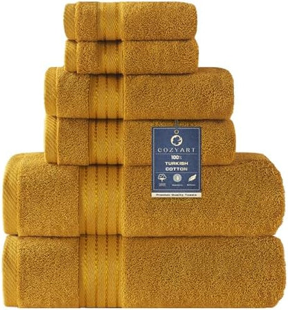 COZYART Luxury Bath Towel Set 6 Pcs, Gold 100% Turkish Cotton 650 GSM