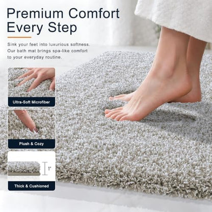 OLANLY Microfiber Bathroom Rugs 47x17, Quick Dry Bath Mat, Greige and White