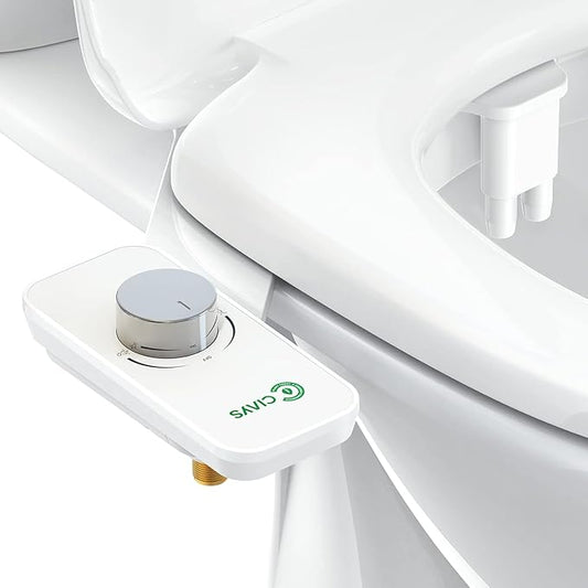 Ciays Toilet Bidet Non-Electric Bidet Toilet Attachment Dual Nozzles for Frontal/Rear Wash, Ultra-Slim Bidet Attachment Adjustable Pressure Control, Sliver/White Standard