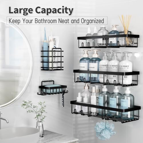 Liuoud Shower Caddy 5 Pack XL-Size Adhesive Stainless Steel Organizer