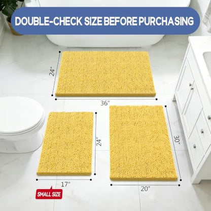 Bcoimo Small Bath Rug Mat,Yellow Chenille High Absorbent Bathroom Floor Mat