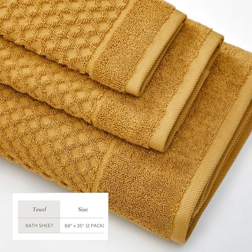 Great Bay Home Oversized Bath Sheets - 100% Cotton 2 Pack 68x35 Extra Large Towel - Absorbent, Durable, Quick-Dry Towels for Bathroom (Marigold)