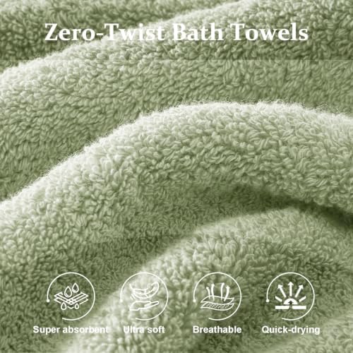 COZYART Luxury Bath Towel Set 6 Pcs, Sage Green 100% Turkish Cotton 650 GSM