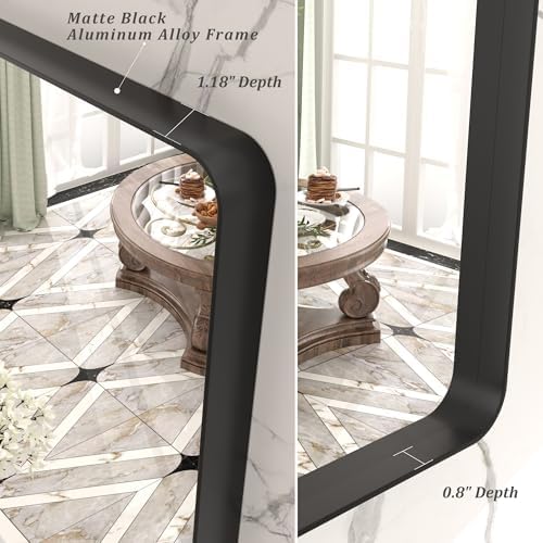 55x40 Inch Black Metal Framed Bathroom Mirror for Wall