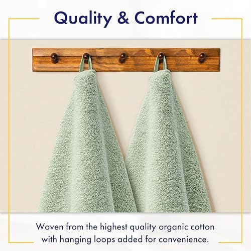 Alusa Home 100% Organic Luxury Bath Sheets - GOTS Certified - Extra Large 35x70 Inches (Pack of 2) Zero-Twist, Long-Staple Cotton Bath Sheet Set (Eucalyptus Green)