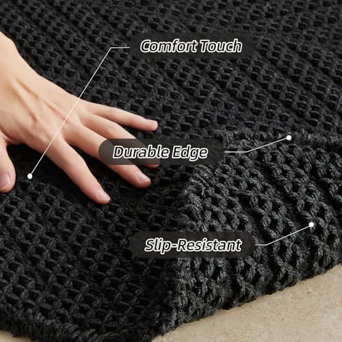 Sunfly Black Bathroom Rug, Waffle Bath Mat Non-Slip Washable Super Absorbent Quick Dry, Boho Farmhouse Bathroom Decor 24"x48" Black