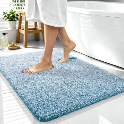 OLANLY Microfiber Soft Bathroom Rugs Mats 40x32, Peacock Blue and White