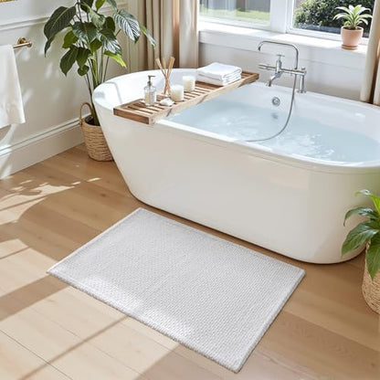 DEXI Chenille Bath Mat 43x24, Soft Absorbent Bathroom Rugs, White