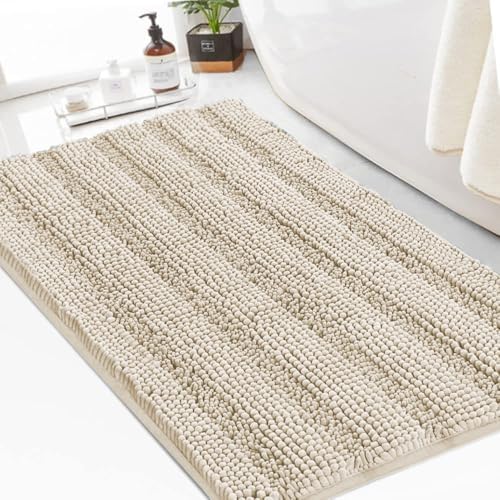 Turquoize Bathroom Rug 24"x36", Soft Absorbent Chenille Bath Rug, Fog