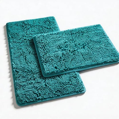Teal Blue Bathroom Rugs Bath Mats for Bathroom Chenillen Bath Rug Set 2 Piece Non-Slip Bath Mats, Absorbent Shaggy Rugs, Machine Wash, Perfect Plush Bathroom Mats, Batroom Carpets Set