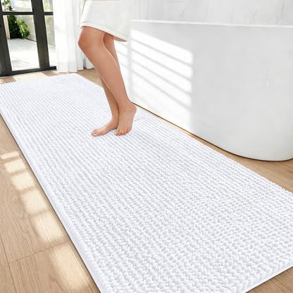 OLANLY Thick Chenille Bathroom Runner Rugs 70x24, Absorbent Bath Mat, White