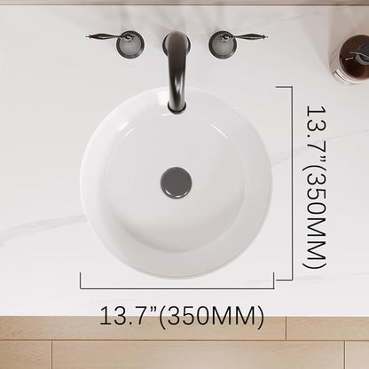 16"x16" Round Shape Undermount Bathroom Vessel Sink, Ceramic White Vanity Top Sink with Overflow