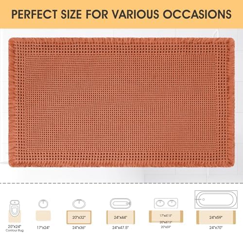 Upgrade Waffle Bath Mat, Boho Bathroom Rugs Absorbent Non Slip, Ultra Soft Bathroom Mat, Machine Washable Knit Bath Rugs with Border for Bathroom, Bedroom, Kitchen, Shower,Tub, 36"x24", Burnt Orange