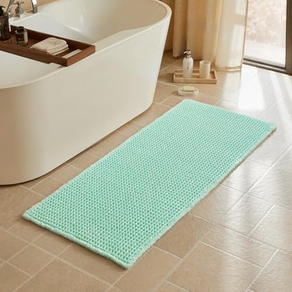 Triohero Waffle Runner Rug Bathroom, Long Boho Bath Mat 24x60 Sea Foam Blue