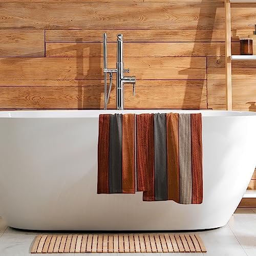 Orange Brown Wood Hand Towels Set of 2,Fall Rustic Wooden Plank Soft Absorbent Fingertip Towels Face Towels for Bathroom, Spa, Gym, Yoga, 28 x 14 Inch Thanksgiving Farmhouse Decor
