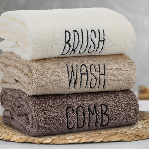 FuWeave 3 Pcs Brown Decorative Hand Towels Bathroom Set,Brush Comb Wash