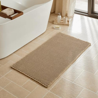 Triohero Waffle Bath Mat, Boho Bathroom Rugs Non Slip Washable, 24x48 Khaki