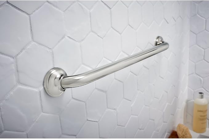 Delta Traditional (1-Pack) 24' Shower Grab Bar Seniors ADA Compliant Bright Stainless Steel Bathroom Safety Handle for Shower, Tub | Wall Mounted 450 lb Capacity Balance Assist, Grip DF59824-BS