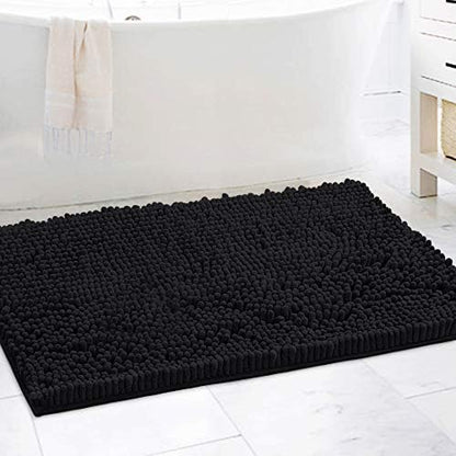 H.VERSAILTEX Bathroom Rugs Bath Mat Bath Rugs Bath Mats for Bathroom Non Slip Extra Thick Buncy Soft Chenille Bath Rug Fulffy Shag, Indoor Rug Carpet for Living Room (Black, Extra Large 24" x 36")