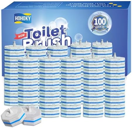 Hohoky 100pc Bulk Toilet Brush Refills - Disposable Toilet Brush Replacement Heads, Pack for Household Cleaning Bathroom cleaners Compatible Heads,washroom mats Cleaning System,Clean Refill Pads.