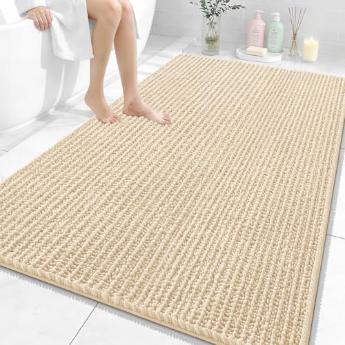 OLANLY Large Bathroom Rugs 59x35, Thick Soft Absorbent Chenille Bath Rugs