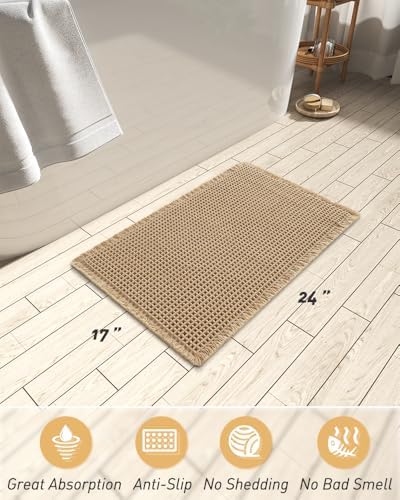 Upgraded Waffle Bath Mat Ultra Absorbent Non Slip Bathroom Mat, 17" x 24"