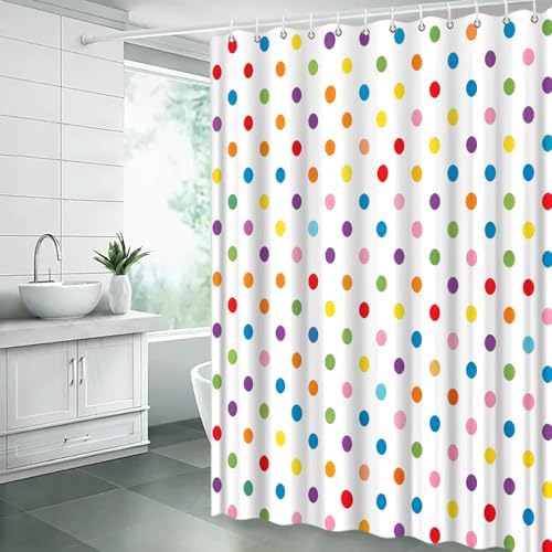 Polka Dot Shower Curtain Colorful Retro Cute Spot Vintage Fabric Decorative Bathroom Curtains with Hooks,67" Wx70 H