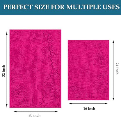 Bathroom Rugs Set 2 Piece Bathroom Sets Bath Rugs Non Slip Bath Mats for Bathrooms, Thick Soft Chenille Bath Rug Set, Bathtub Mat, Ultra Absorbent Baths Carpet, Shaggy Bathrooms Floor Mat, Hot Pink