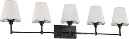 Modern Bathroom Vanity Light Fixtures: Matte Black Vanity Lights Over Mirror with Flared Fabric Shade, Farmhouse Bathroom Lighting Fixtures, 5 Light Wall Sconces Lights for Bedroom Hallway Living Room