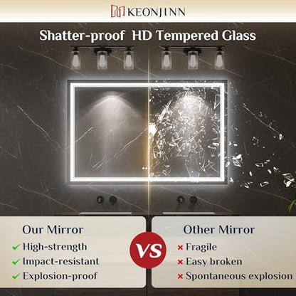 Keonjinn 96 x 36 Inch LED Bathroom Mirror with Lights, Bluetooth Speaker