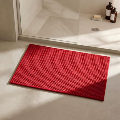 Triohero Bathroom Rugs Non Slip Washable, Super Absorbent Thin Bath Mat Small Quick Dry Low Pile Bathroom Rug, Red 16"x24"