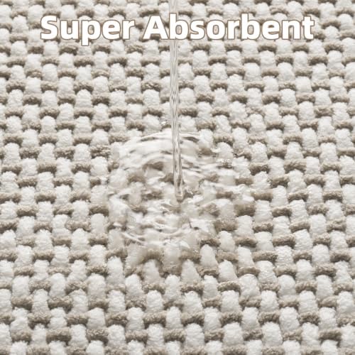 PADOOR-Bath Mat-Super Absorbent Chenille Bathroom Mats-Rubber Backed Bath Mats for Bathroom Non Slip, Easy Clean Bathroom Rugs Front of Bathtub,Shower Room,Sink-20×32, Beige&Cream