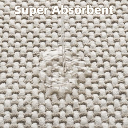 PADOOR-Bath Mat-Super Absorbent Chenille Bathroom Mats-Rubber Backed Bath Mats for Bathroom Non Slip, Easy Clean Bathroom Rugs Front of Bathtub,Shower Room,Sink-20×32, Beige&Cream