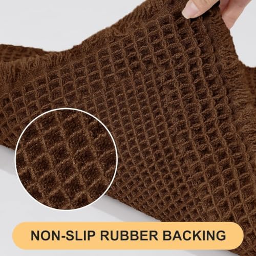 IM HOME Waffle Bath Mat Set 3 Piece, Boho Woven Modern Bath Rug Absorbent Non Slip, Soft Bathroom Mats, Machine Washable Knit Bath Rugs with Tassels for Bathroom, Bedroom, Kitchen, Shower, Tub, Brown