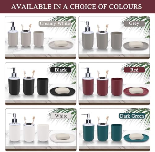 LGURT Red Bath Accessories Set — 4-Pc Dispenser, Toothbrush Holder & Cup