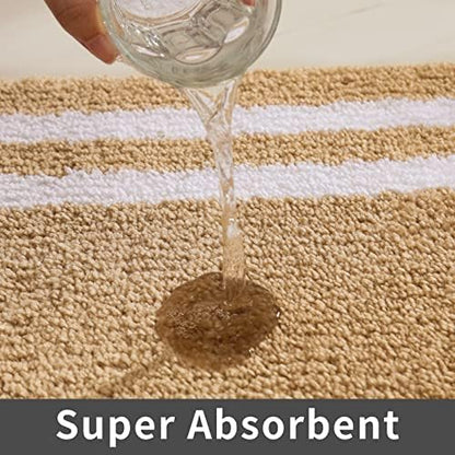 COSY HOMEER Extra Thick Bath Rugs Set - Anti-Slip Bath Mats Soft Plush 100% Strong Mirco Polyeste Mat Living Room Bathroom Mat Floor Water Absorbent(Beige,20/inch X 32/'' + 24/inch X 48/ inches)