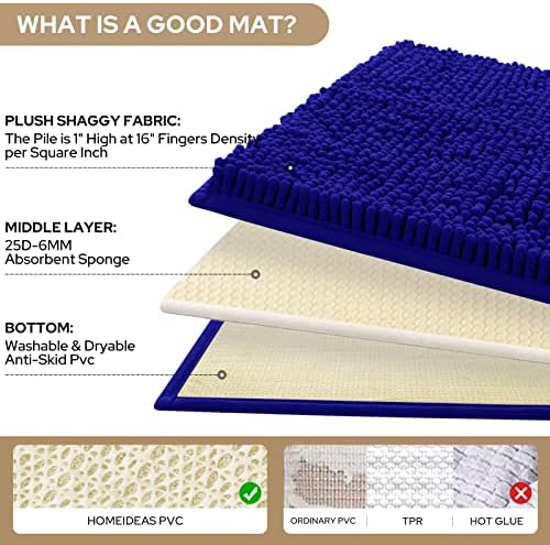 HOMEIDEAS Royal Blue Chenille Bathroom Rugs Set of 3, Non Slip Bath Mat