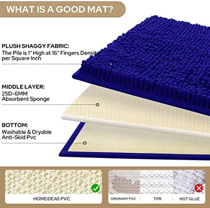 HOMEIDEAS Royal Blue Chenille Bathroom Rugs Set of 3, Non Slip Bath Mat
