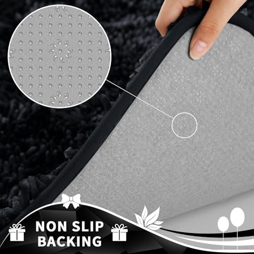 Yimobra Toilet Rugs U Shaped Washable, Extra Thick Soft Absorbent Chenille Contour Bathroom Rugs for Toilet 24x20 Inch, Quick Dry Non Slip Toilet Mat for Bath Floor, Black