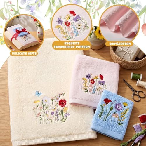 Peryiter 3 Pack Wildflower Decorative Bath Towel Set