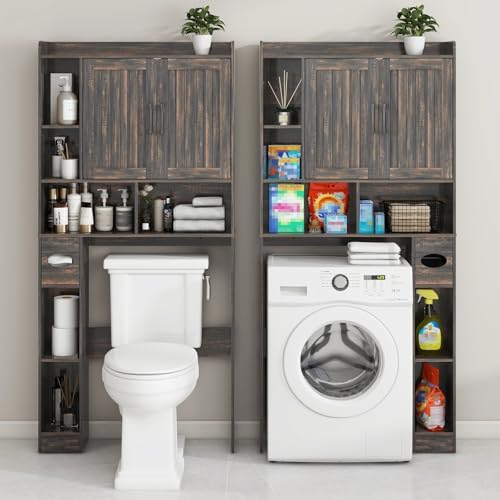 Vabches Farmhouse Over The Toilet Storage Cabinet with Barn Door, Dark Grey