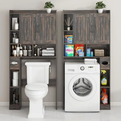Vabches Farmhouse Over The Toilet Storage Cabinet with Barn Door, Dark Grey