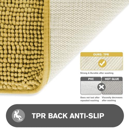 Bathroom Rugs 30 x 50 Inch – Extra Large Bath Mat | Absorbent and Washable Thick Chenille Bath Rugs Non-Slip Runner Rug for Bathroom, Shower, Tub(Mustard)